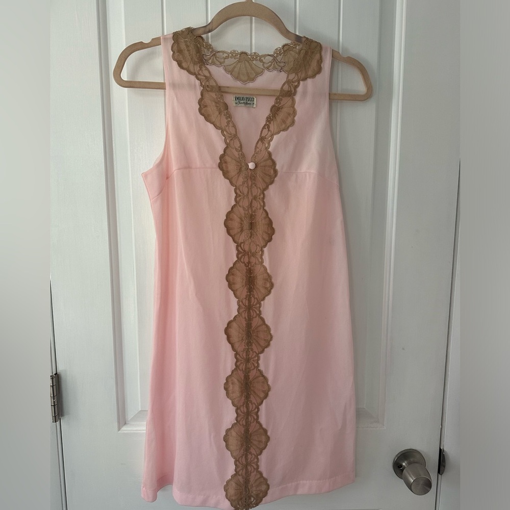 Emilio Pucci Pink Chemise with Brown Lace Trim